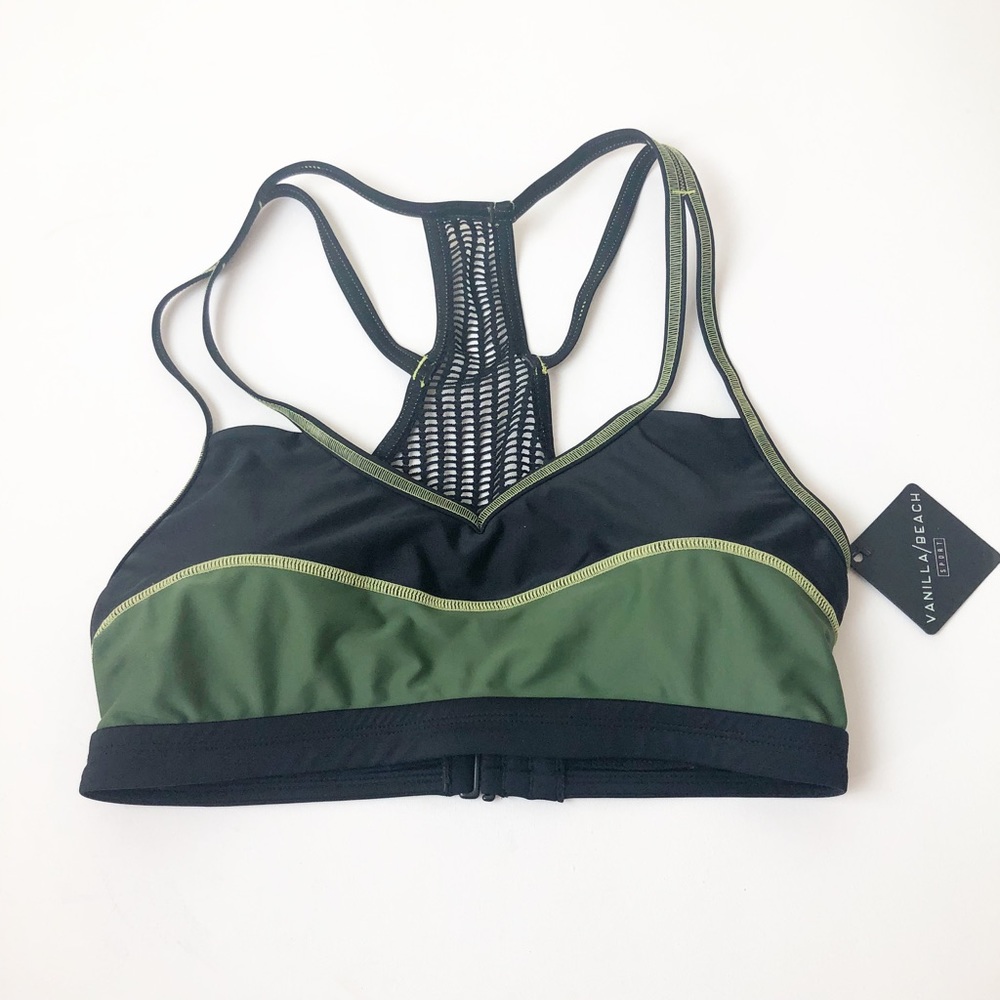 Vanilla Beach Sport Women's Size S Black/Green Bikini Top NWT